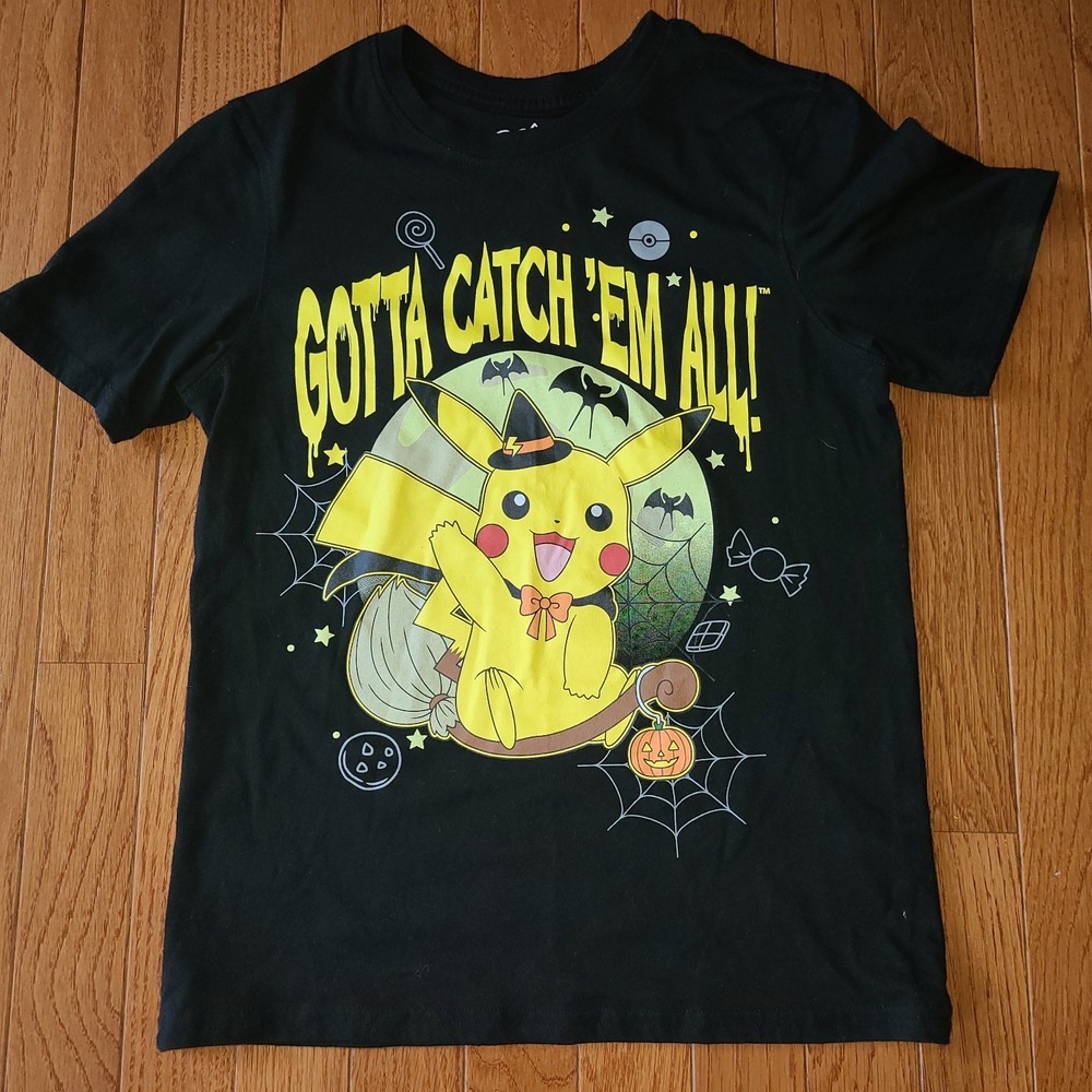Pikachu Pokemon Halloween Boys Short Sleeve Graphic T-Shirt Size L (10-12) Black